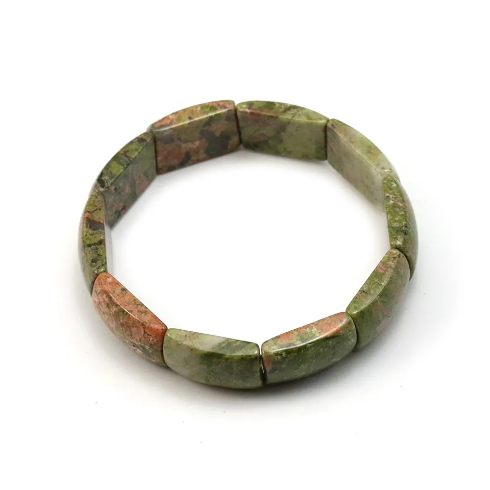 Bracelet en pierre unakite, de forme rectangulaire et plate x 1pc