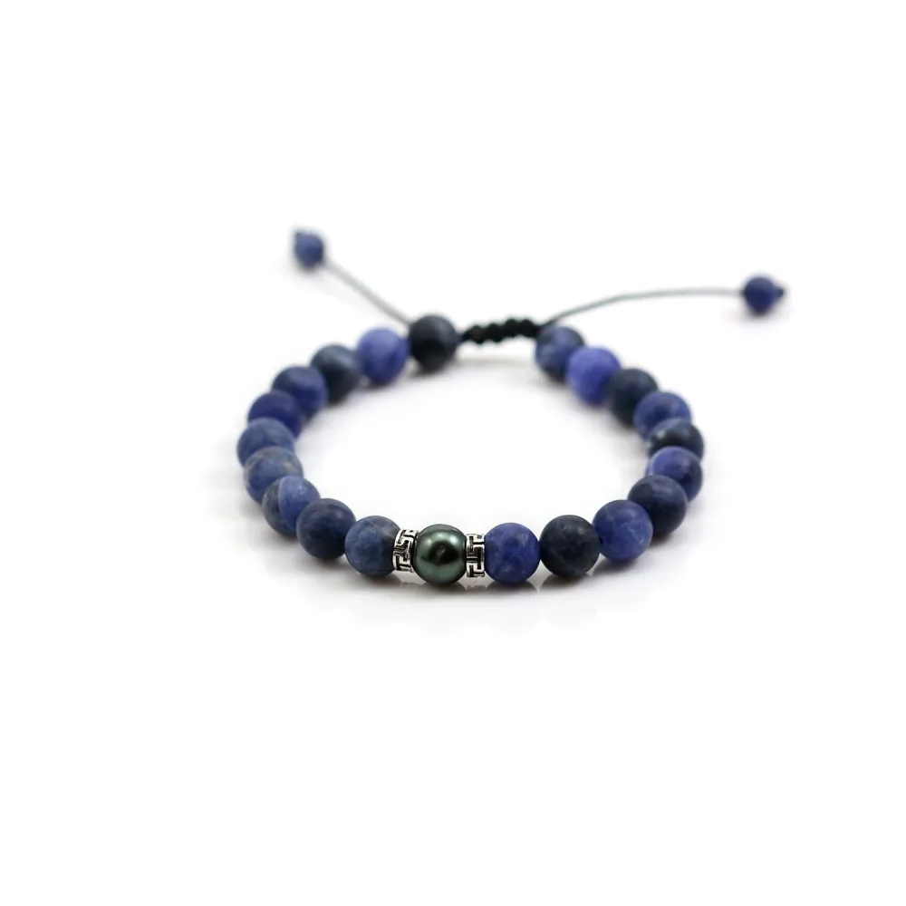 Bracelet de sodalite matte & perle de culture de tahiti x 1pc