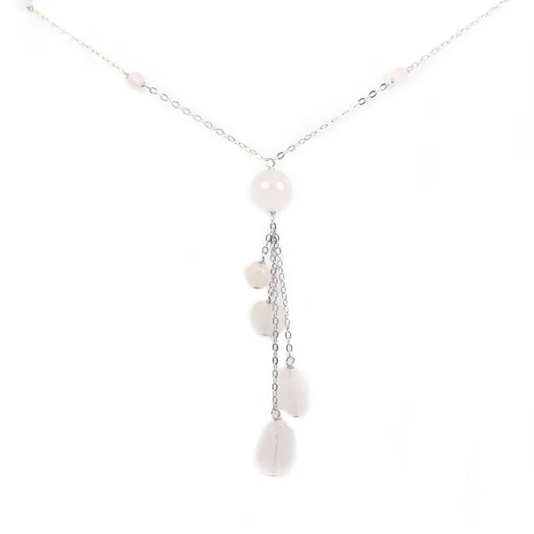 Collier en argent 925 & pierres de quartz rose x 1pc