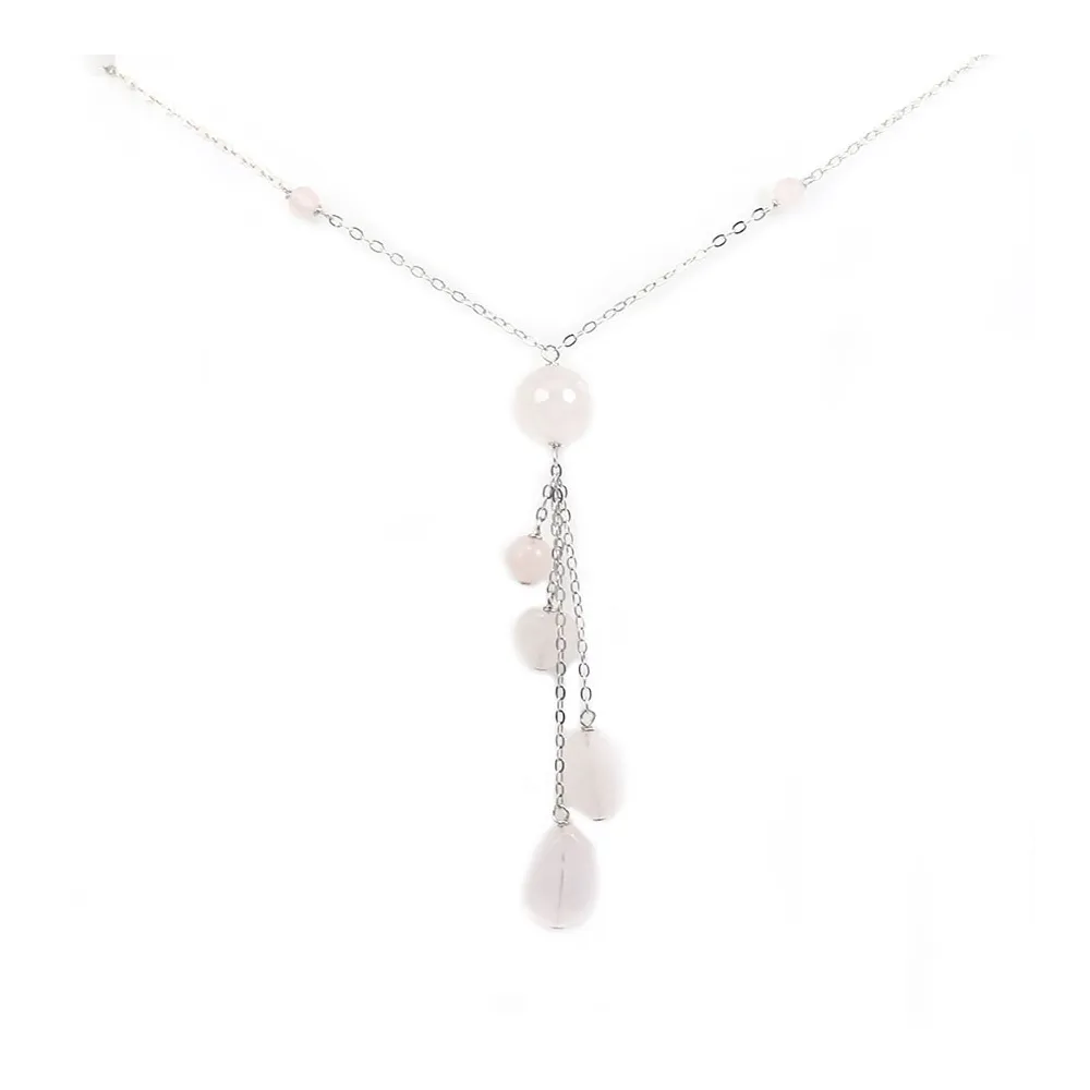 Collier en argent 925 & pierres de quartz rose x 1pc