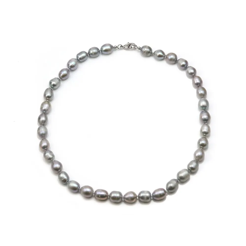 Collier en perle d'eau douce grise et ovale, de longueur 40cm x 1pc