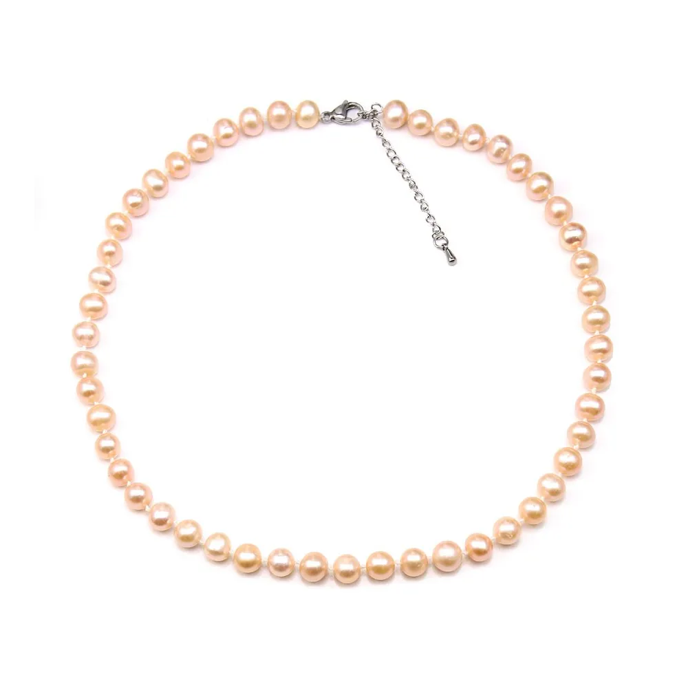 Collier simple Perle D'eau Douce saumon 8-9mm