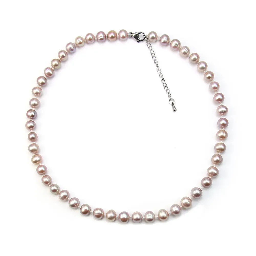 Collier simple Perle D'eau Douce mauve 8-9mm