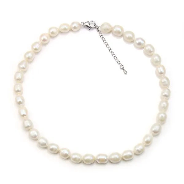 Collier Perle D'eau Douce Blanc 9-10mm