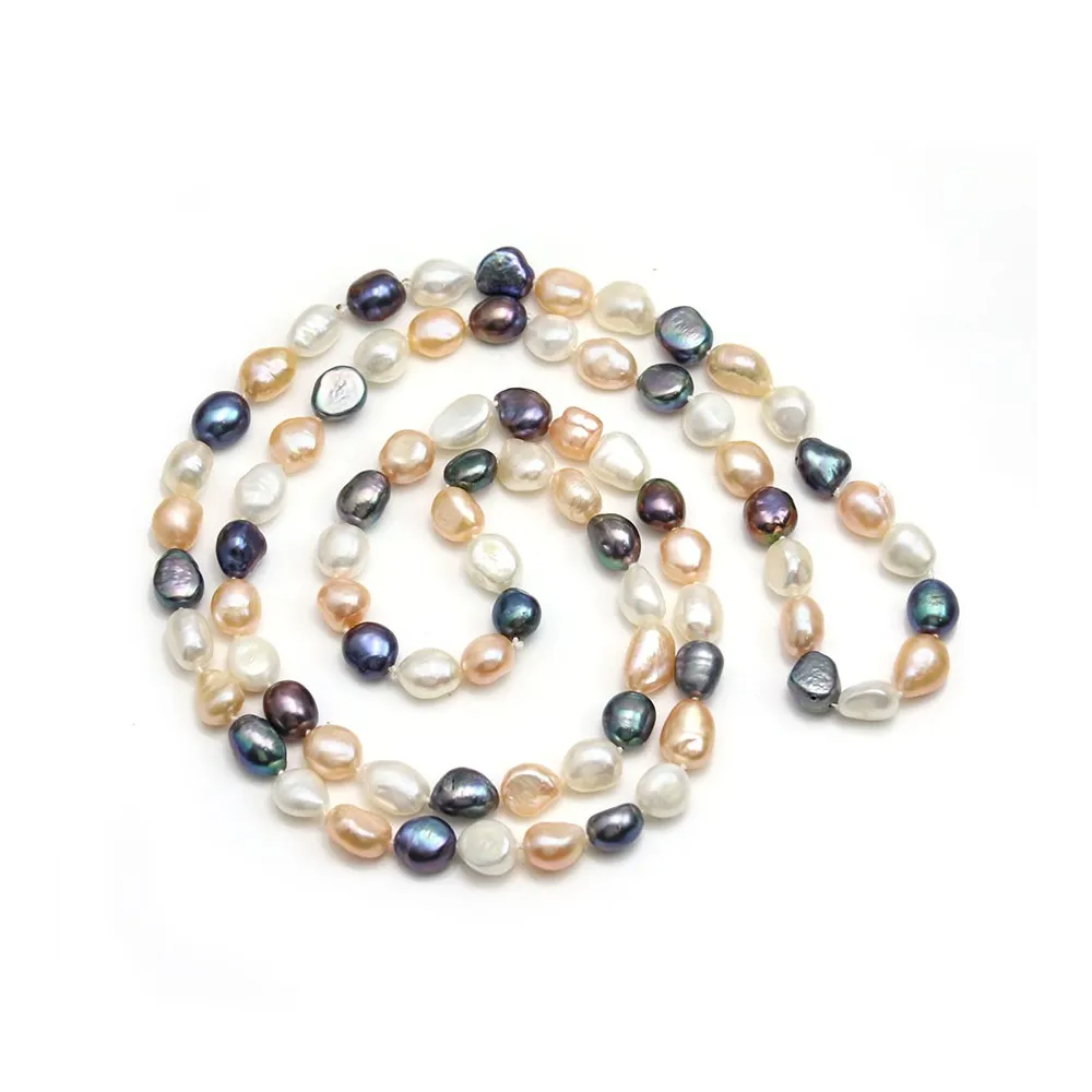 Sautoir en perles d'eau douce multicolore, de forme baroque, mesurant 8x10mm x 80cm x 1pc