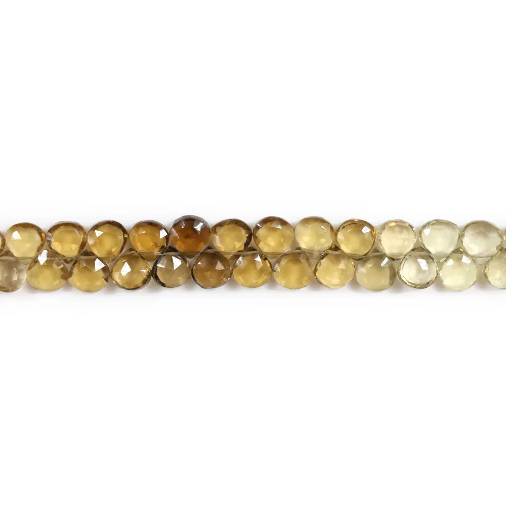 Lemon quartz, flat faceted drop shape 8mm x 20cm