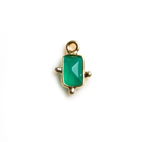 Breloque en Agate verte rectangle sur argent 925 doré à l'or fin 5x7mm x 1pc