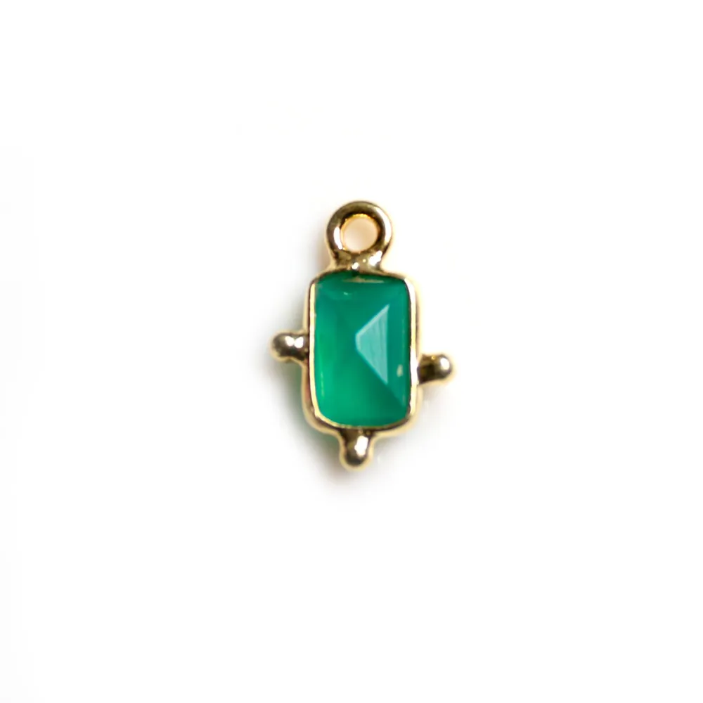 Breloque en Agate verte rectangle sur argent doré 5x7mm x 1pc