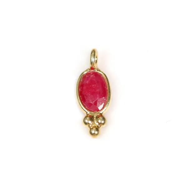 Charm in Gemstone treated color ruby oval on silver 925 gilded with fine gold 4x11mm x 1pc