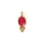 Oval ruby on gold-plated color treated stone charm on golden silver 4x11mm x 2pcs