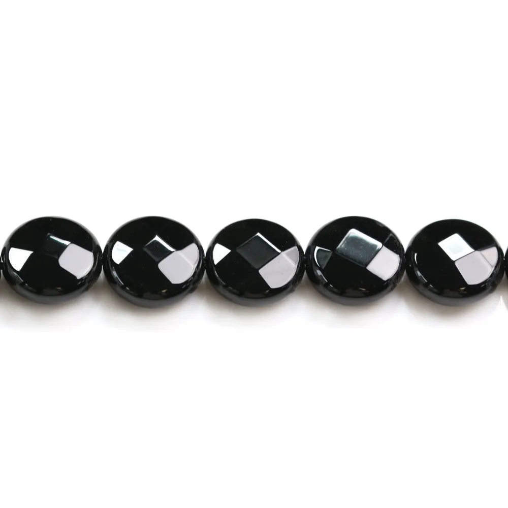 Agate Noire Ronde Plate Facette 12mm