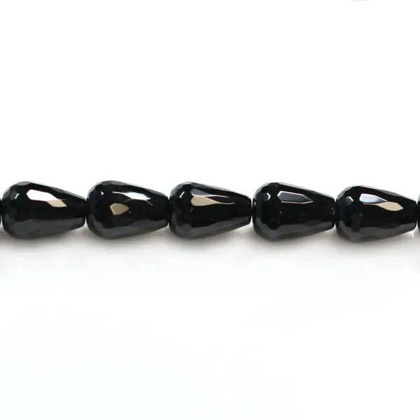 Agate noire goutte facette 10x14mm x 4 pcs