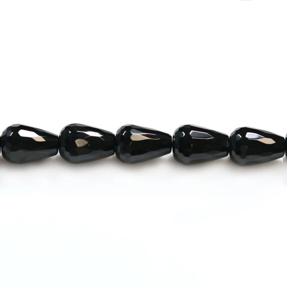 Agate noire goutte facette 10x14mm x 4 pcs
