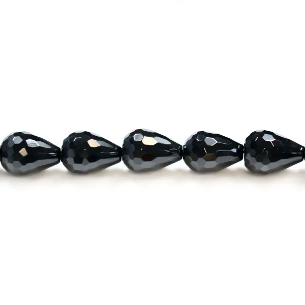 Agate noire goutte facette 13x17mm x 2 st