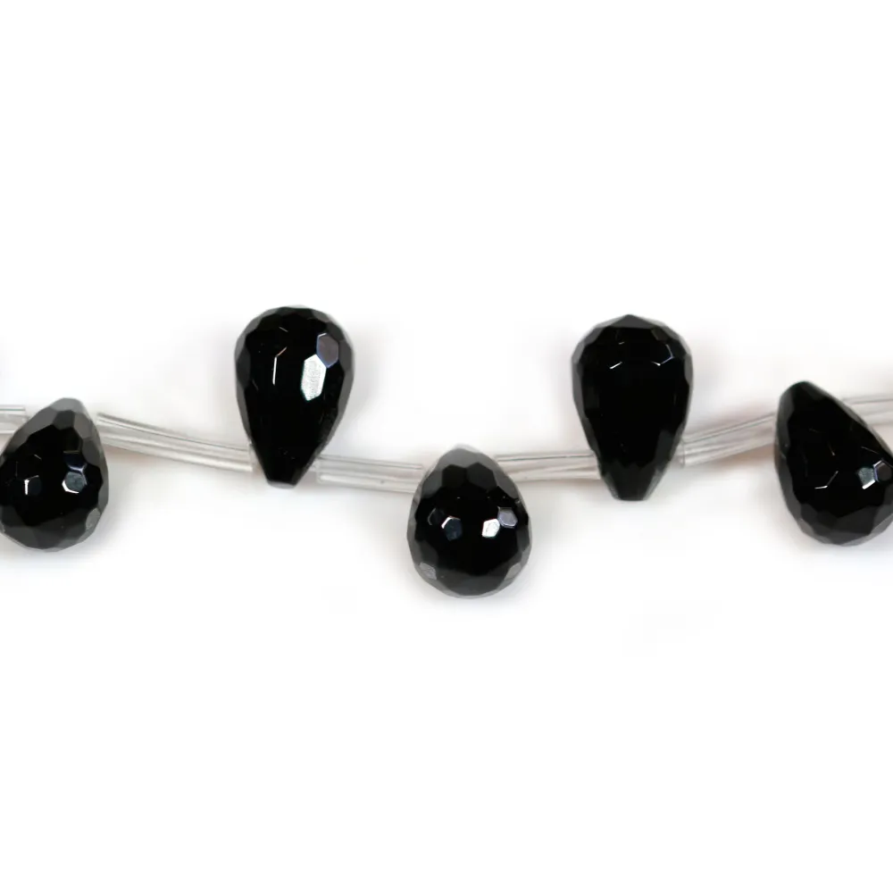 Agate noire goutte facette 8x11mm x 4pcs