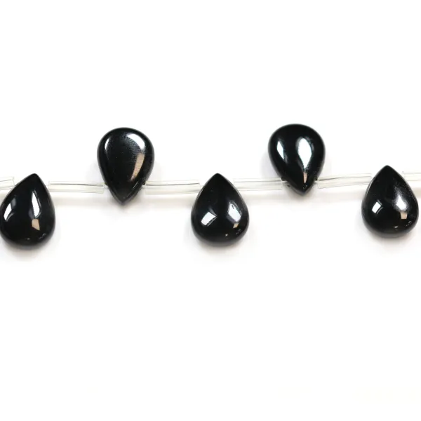 Agate noire goutte plate 9x13mm x 5pcs