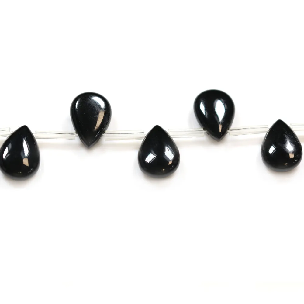 Agate noire goutte plate 9x13mm x 5pcs