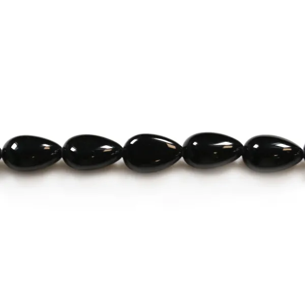 Agate noir goutte plate 6x9mm x 40cm