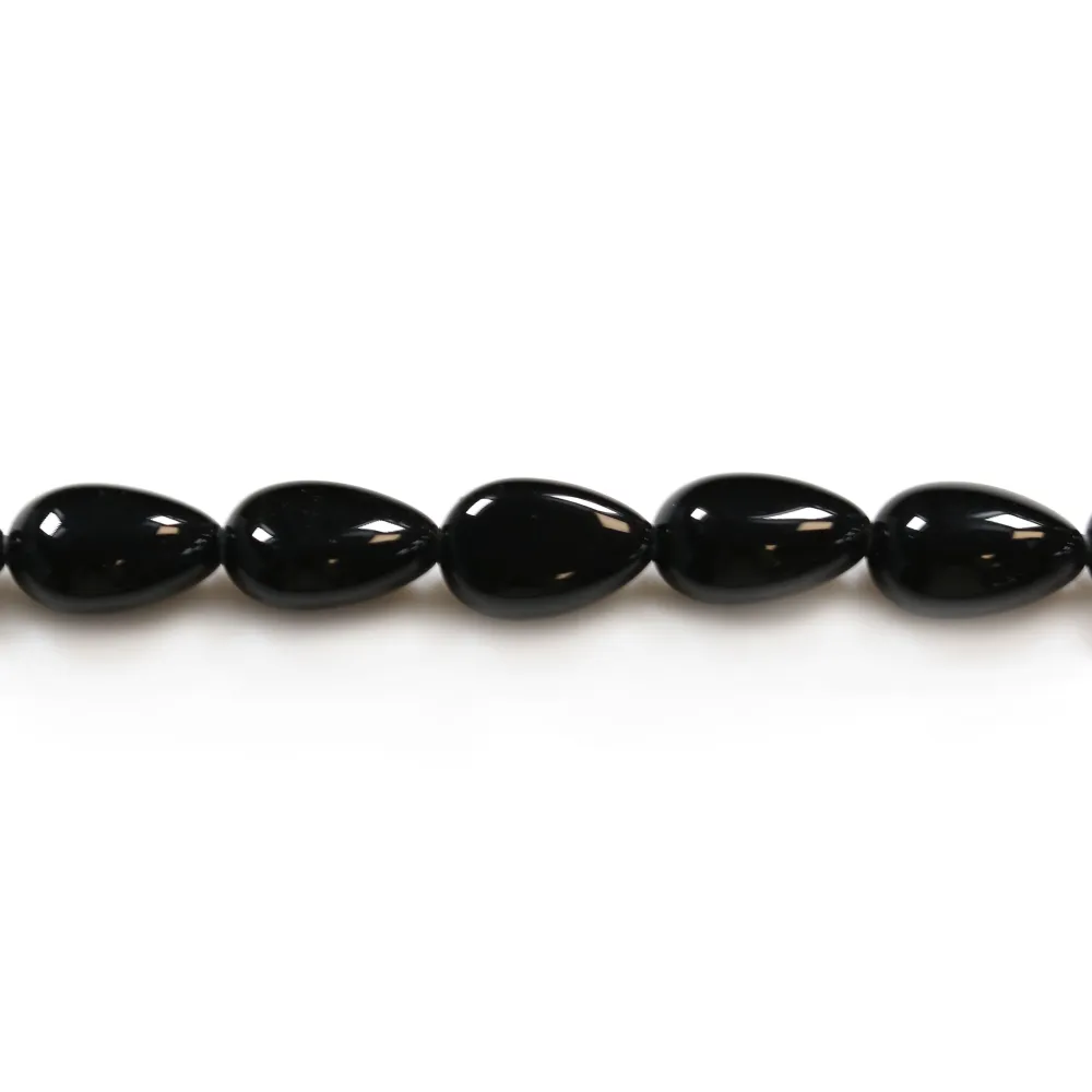 Agate noir goutte plate 6x9mm x 40cm