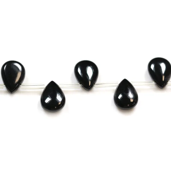 Agate noire goutte plate 8x12mm x 40cm