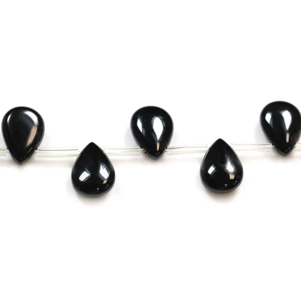Black agate flat teardrop 8x12mm x 40cm