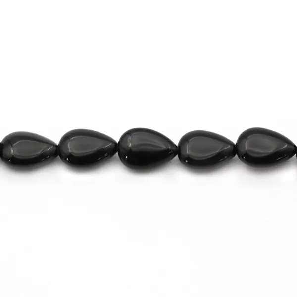 Agate noir goutte plate 9x13mm x 40cm