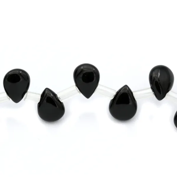 Black agate flat drop 6x9mm x 40cm