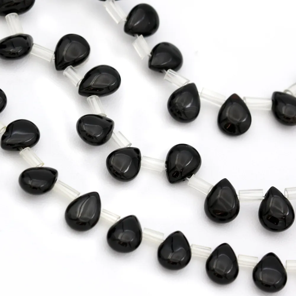 Black agate flat drop 6x9mm x 40cm