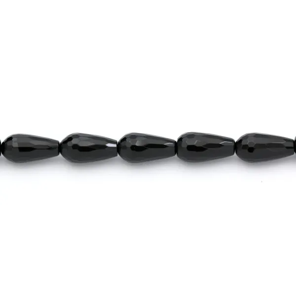 Agate de couleur noire, en forme de goutte facetté, 8 * 16mm x 4pcs