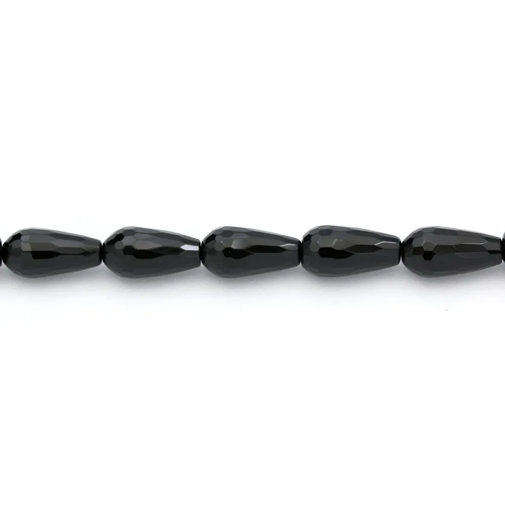 Agate in black color, in the shape of faceted drop, 8 * 16mm x 4pcs