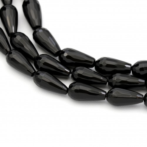 Onyx noir, goutte facette, 8x16mm x 40cm