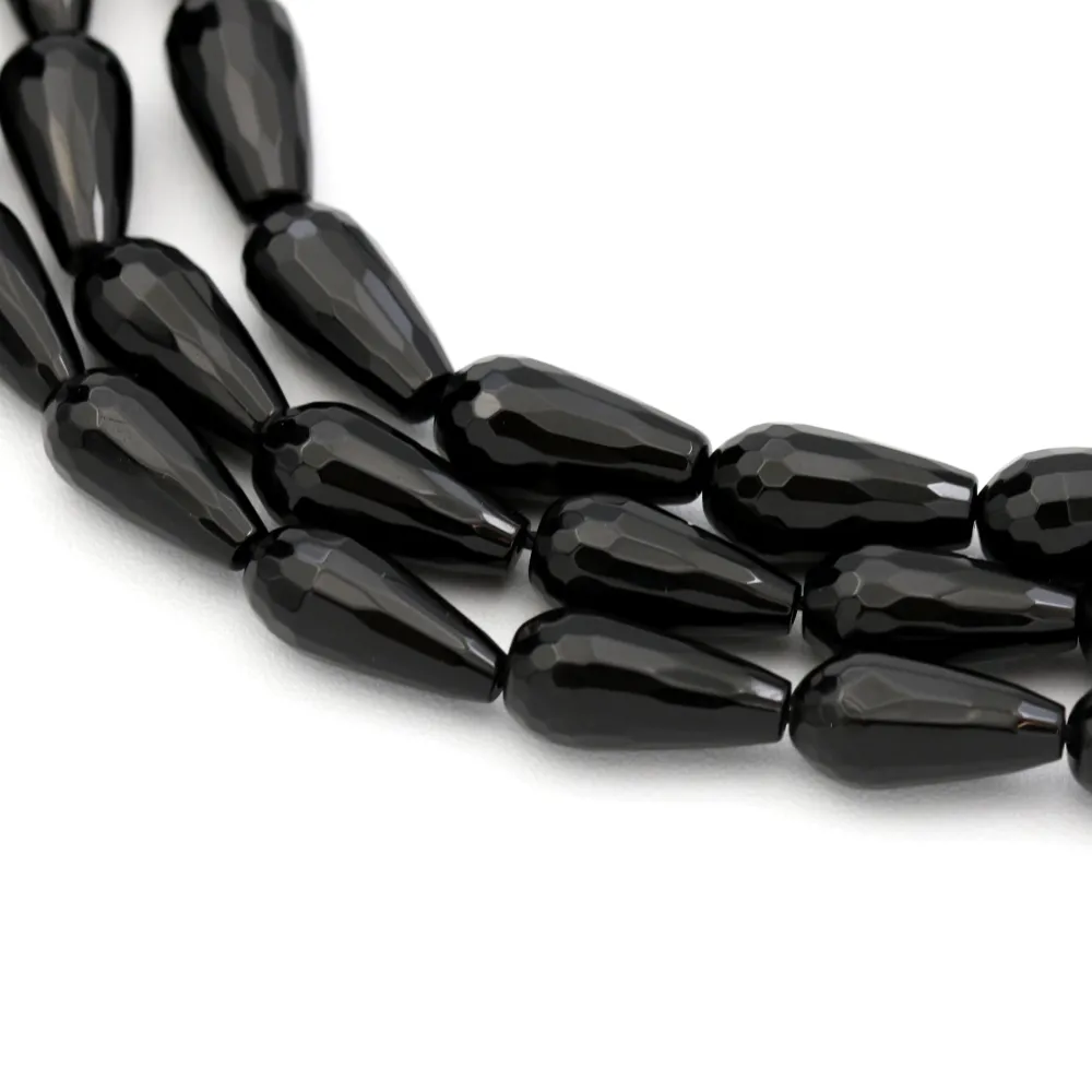 Onyx noir, goutte facette, 8x16mm x 40cm