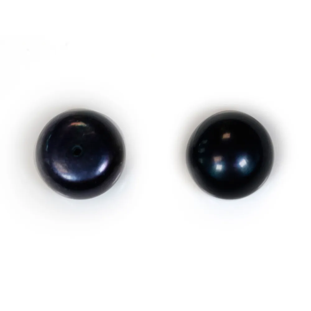 Perle D'eau Douce Bleu fonce rond plat 11-12mm demi tron 1.0mm  x 1pc