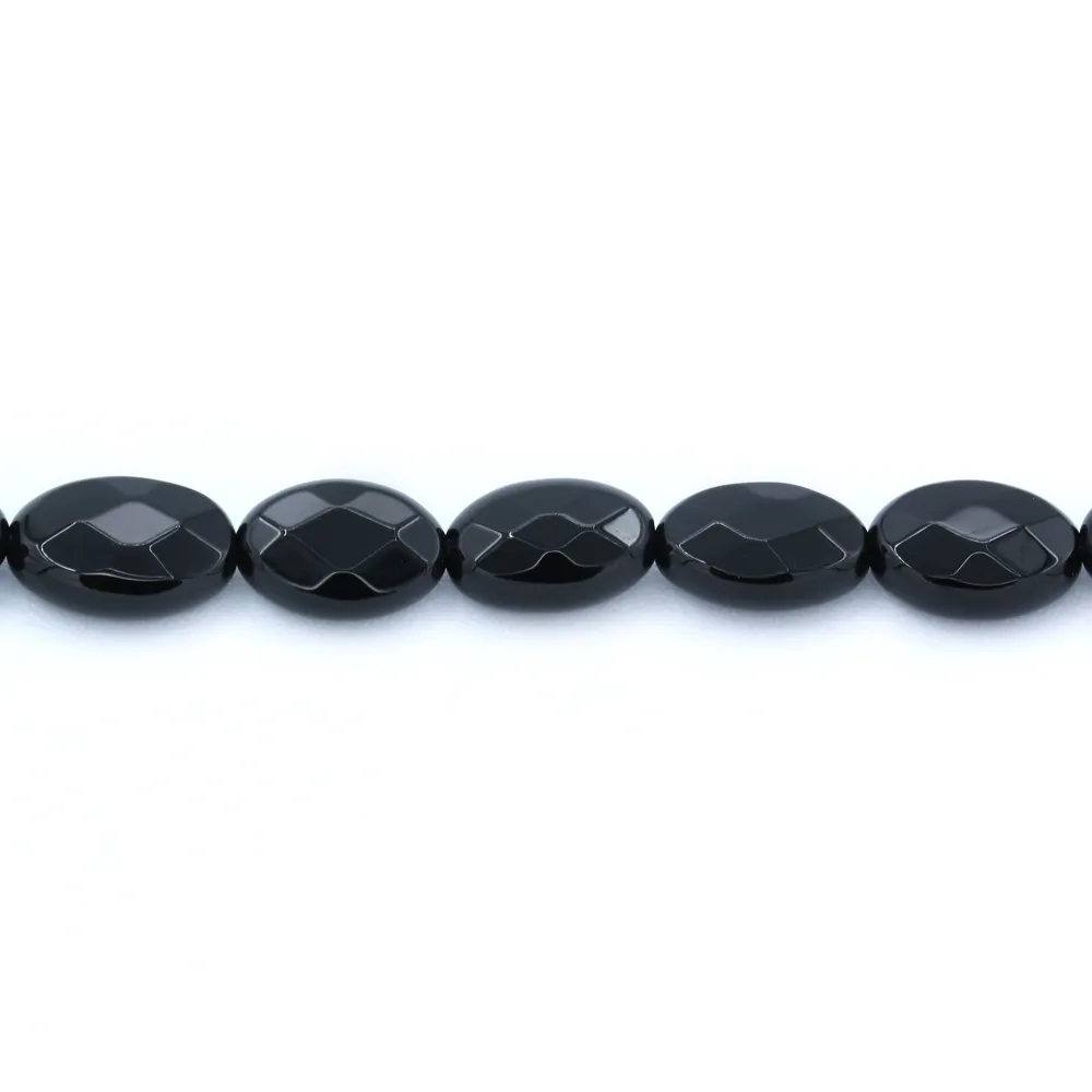 Agate de couleur noire, en forme d'ovale facetté, 8 * 12mm x 4pcs