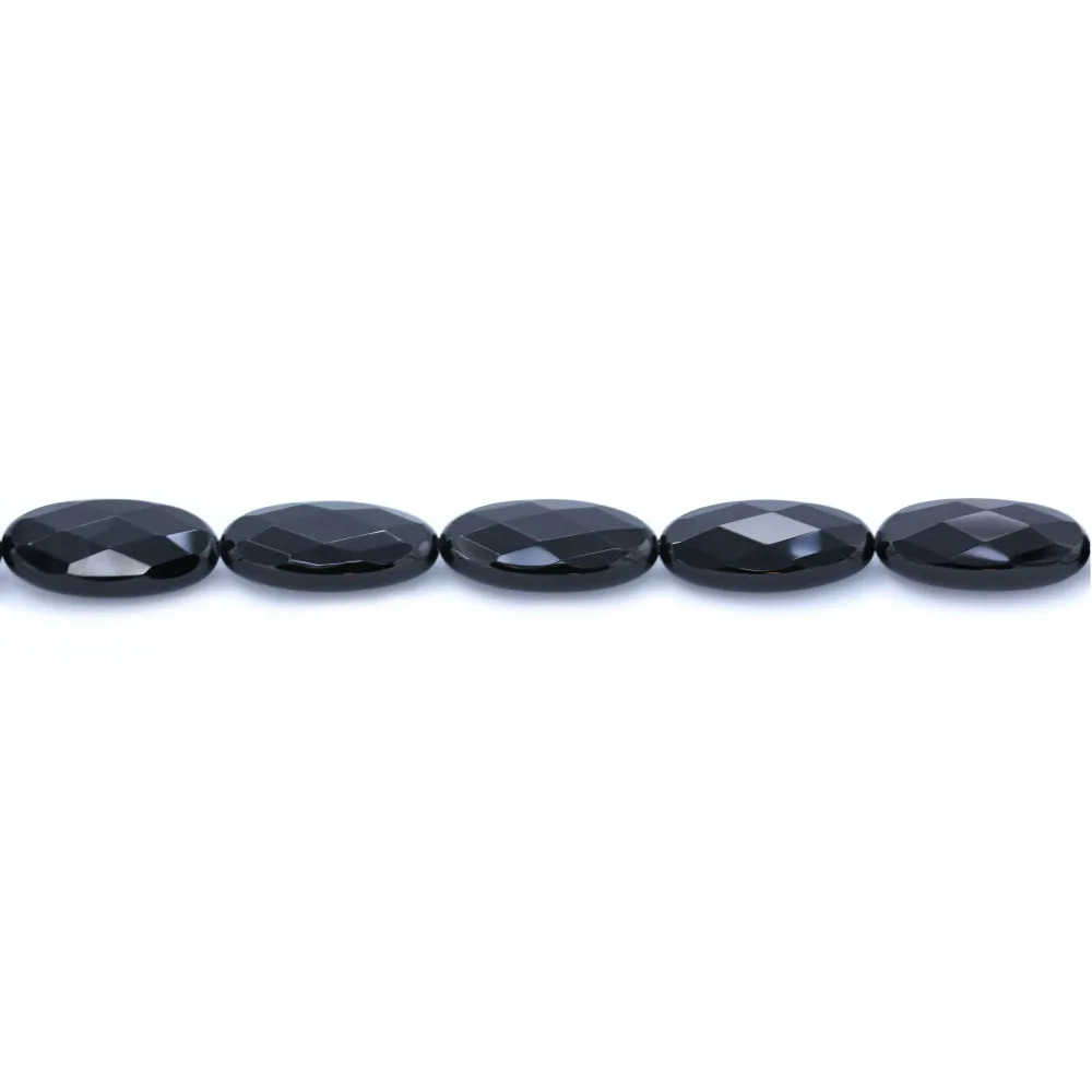 Agate noire ovale facetté 15x30mm x 1pc