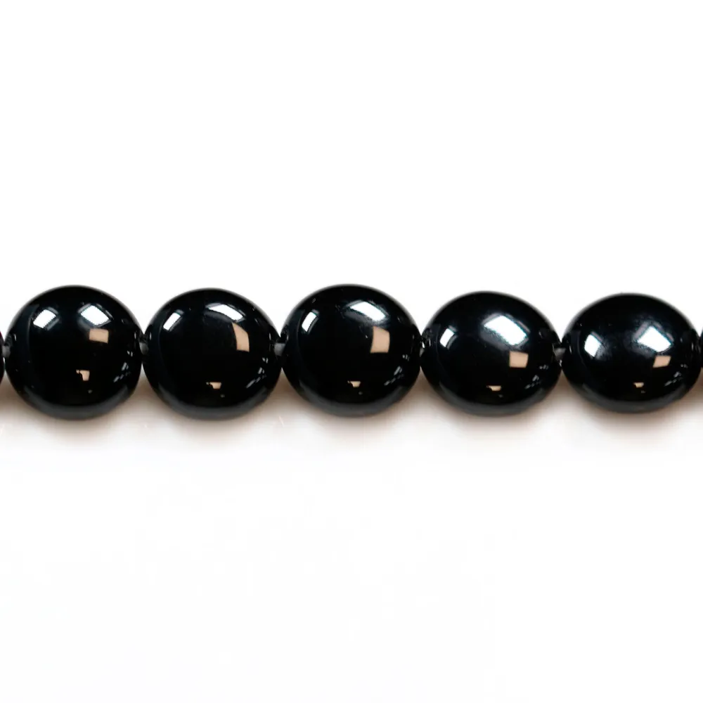 Agate de couleur noire, de forme ronde et plate, 8mm x 10pcs