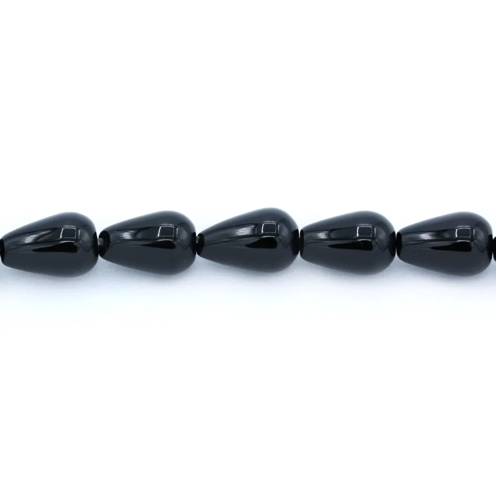 Agate on black color, in shape of a drop, 8 * 12mm x 10pcs