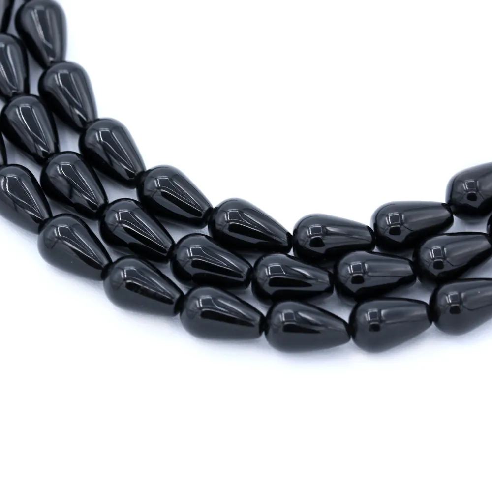 Onyx noir, goutte, 8x12mmx40cm