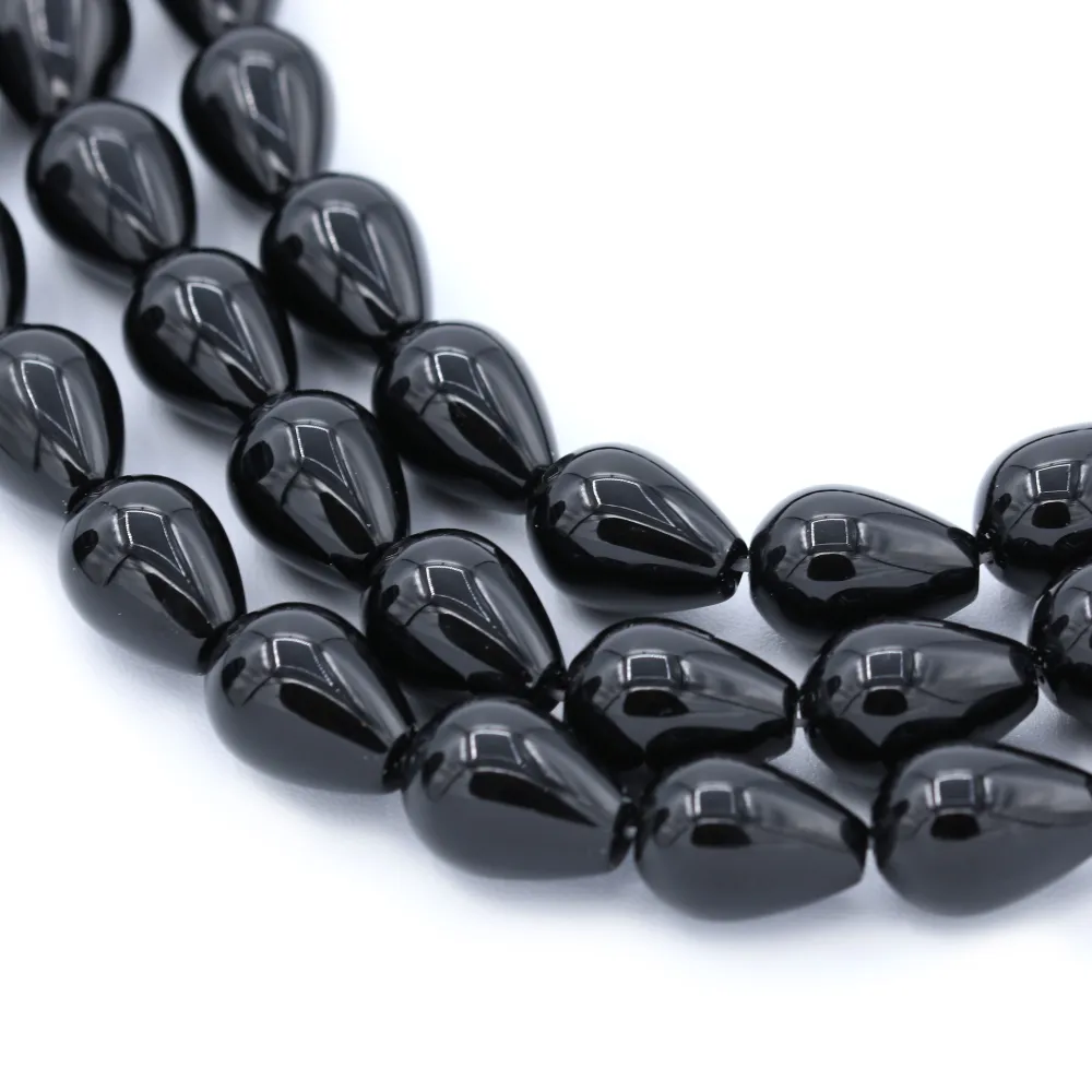 Onyx noir, goutte, 13x18mm x 40cm
