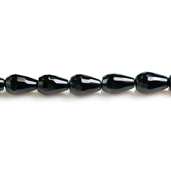 Agate de couleur noire, en forme de goutte facetté, 6 * 10mm x 6pcs