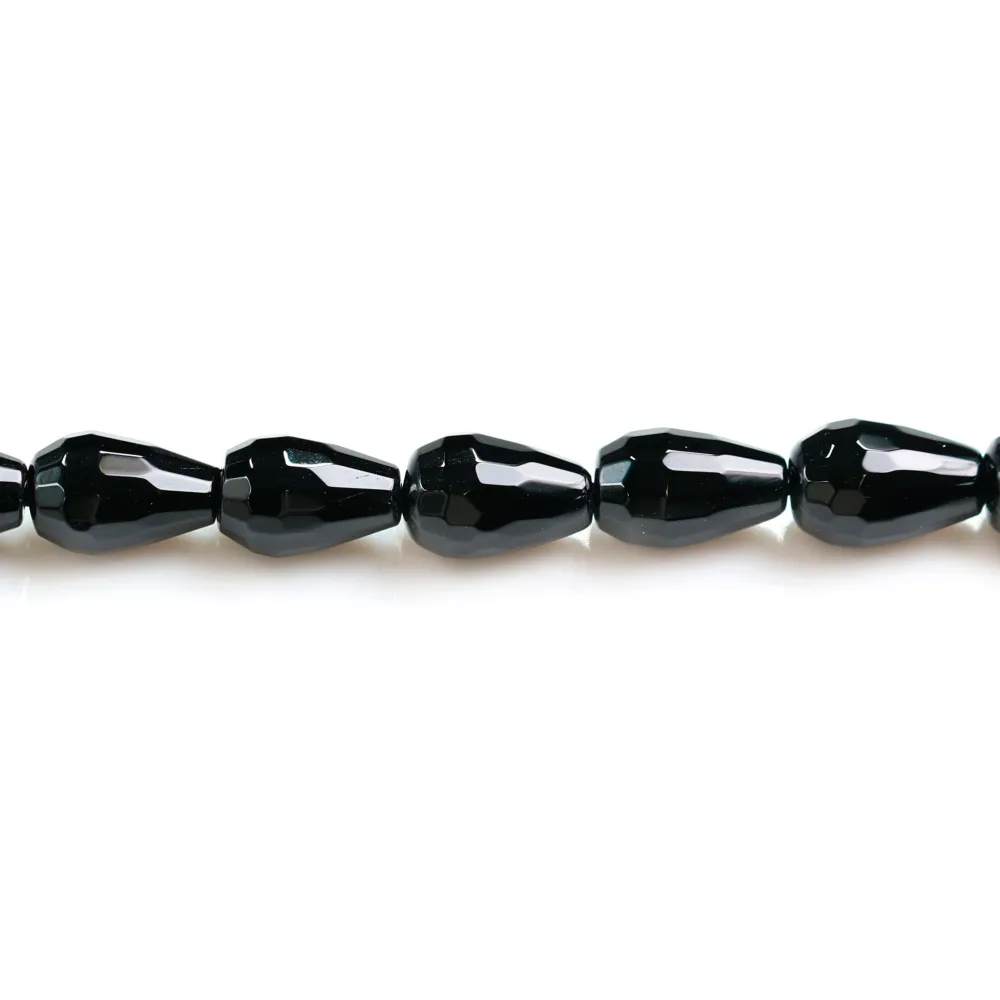 Agate de couleur noire, en forme de goutte facetté, 6 * 10mm x 6pcs