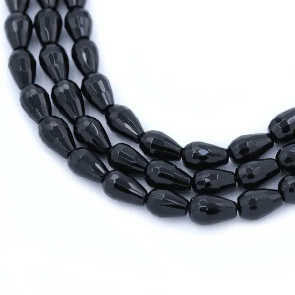 Onyx noir, goutte facette, 6x9mm x 40cm