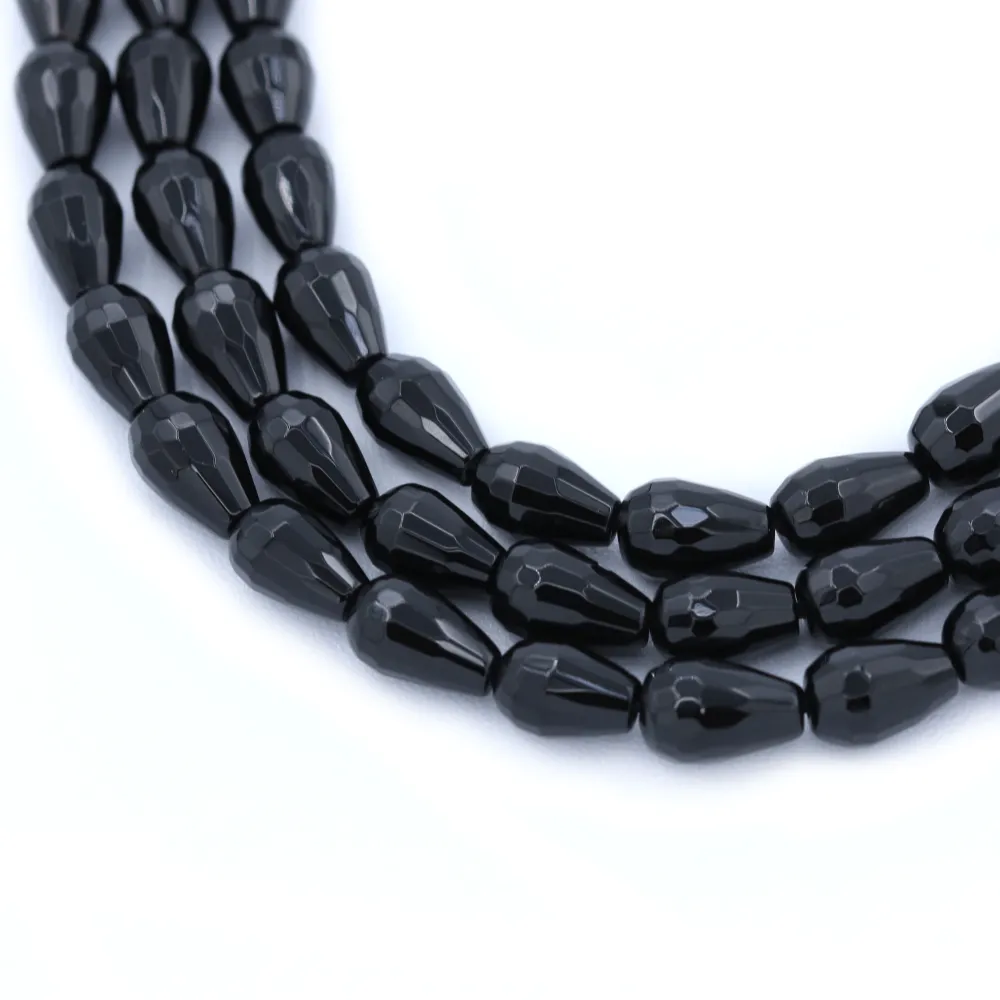 Onyx noir, goutte facette, 6x9mm x 40cm