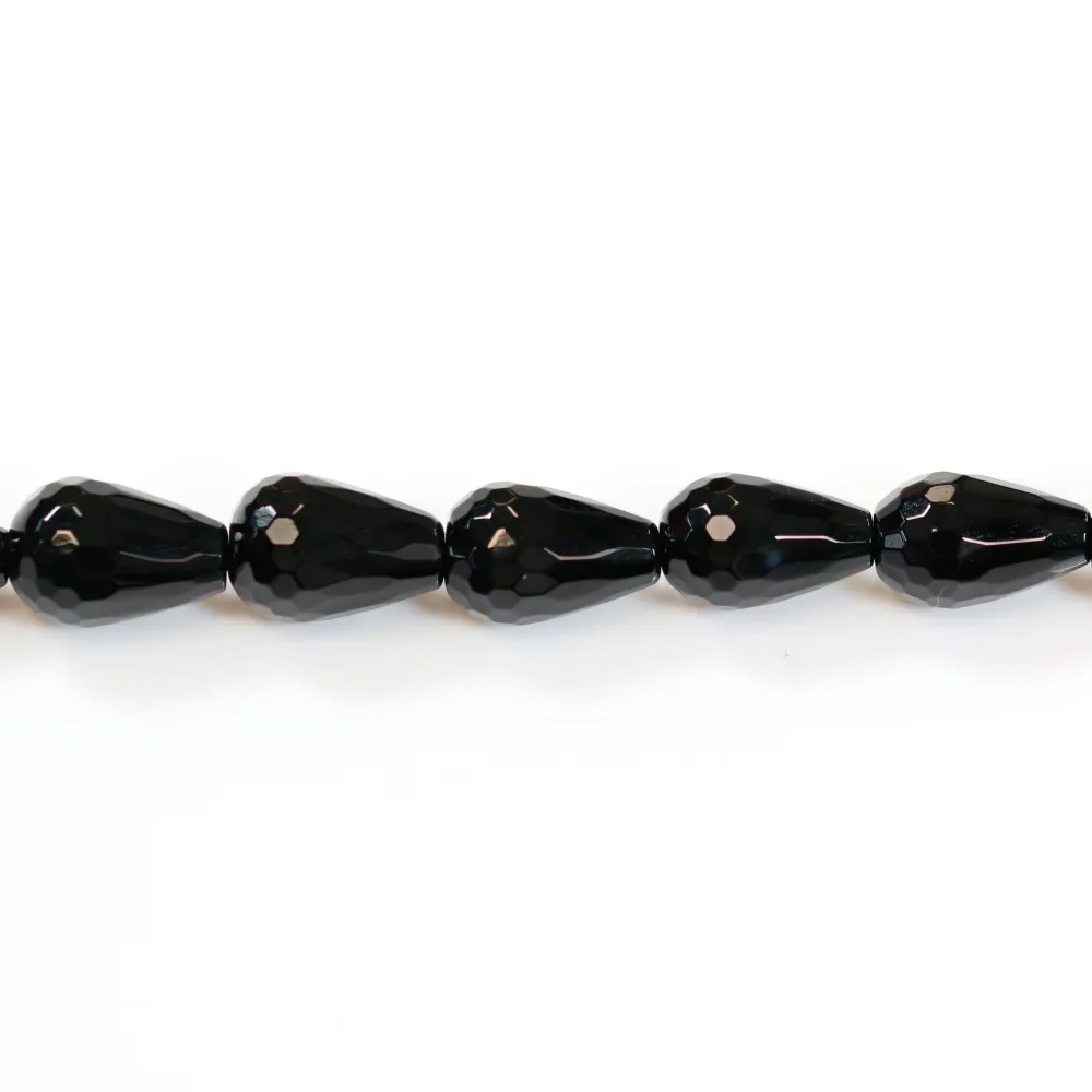 Black agate drips faceted, 8x11mm x 3 pcs