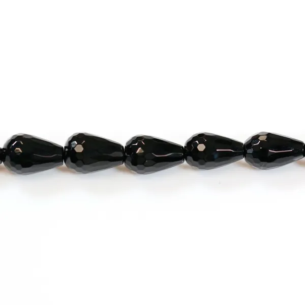 Onyx black, drop faceted, 8x12mm x 40cm
