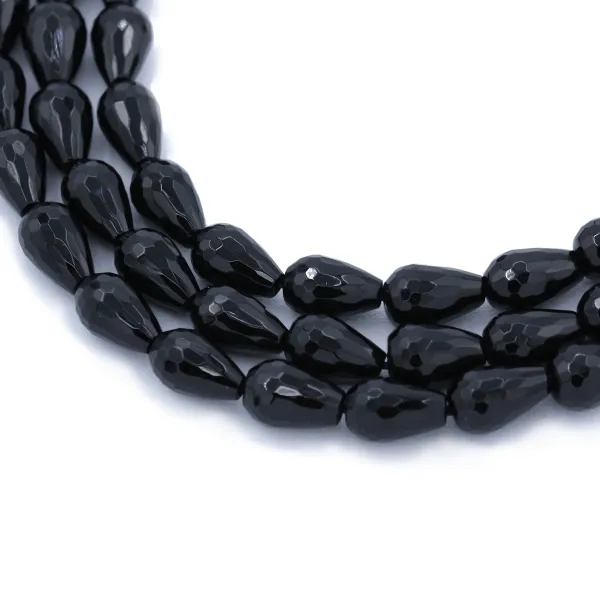 Onyx noir, goutte facette, 8x12mm x 40cm