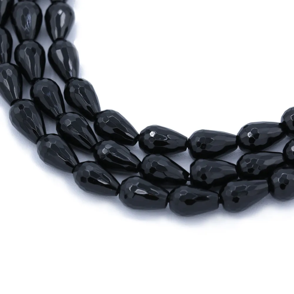 Onyx noir, goutte facette, 8x12mm x 40cm