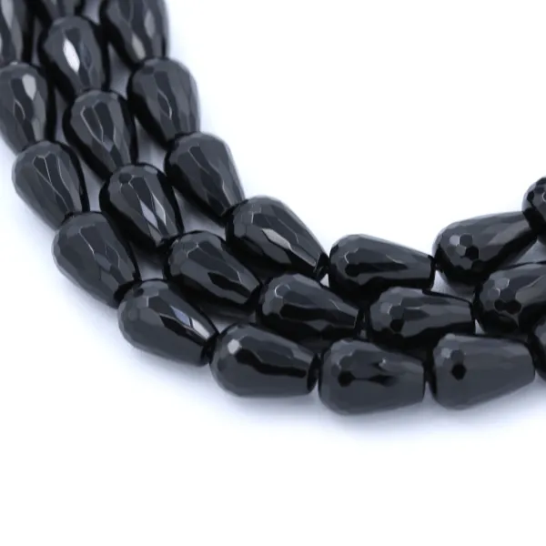 Onyx noir, goutte facette, 10x14mm x 40cm