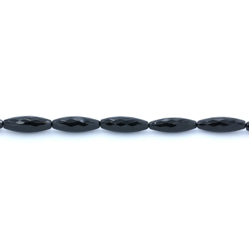 Agate on black color, in the shape of a faceted barrel, 10 * 30mm x 1pc
