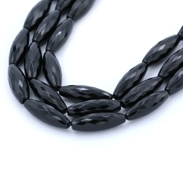 Onyx noir, tonnelet facette, 10.5x30mm x 40cm